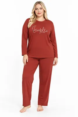 Genel Markalar Büyük Beden Mevsimlik Simple Kırmızı Pijama Takımı