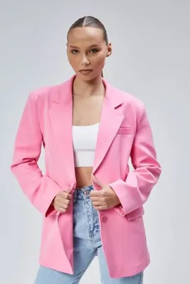 Bolivente Pembe Kadın Düğmeli Oversize Blazer Ceket