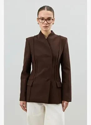 Antioch Kahve Vücuda Oturan Kadın Blazer Ceket