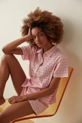 Penti Turuncu Peache Gingham Gömlek Şort Pijama Takımı