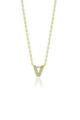 Söğütlü Silver Gümüş Altın Yaldızlı Üç Boyutlu Minimal V Gümüş Harf Kolye Sgtl10618v