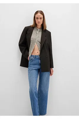 Mavi Kahverengi Çizgili Kruvaze Blazer 1110772-85431