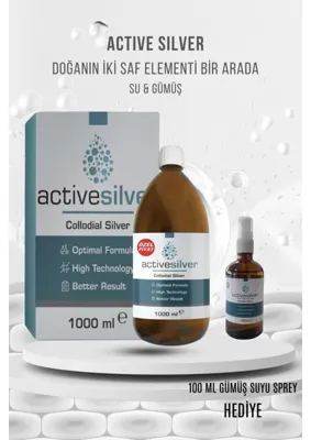 ACTİVE SİLVER Kolloidal Gümüş Suyu100 Ppm 1000 ml + SPREY