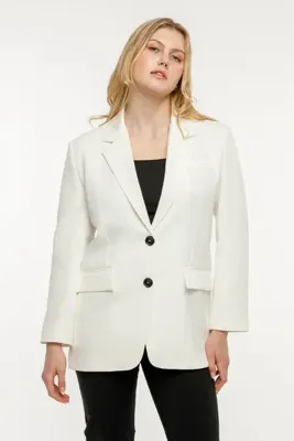 Bolivente Ekru Kadın Düğmeli Oversize Blazer Ceket