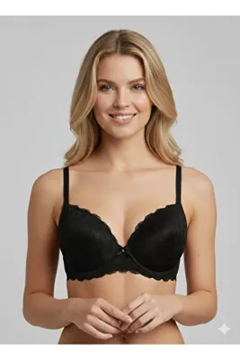 Viuma Kadın Siyah V620161 Milan Balenli Push Up / Dolgulu Dantelli Comfy Sütyen