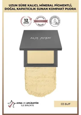 Alix Avien Compact Powder 03 Buff - Kompakt Pudra Sıcak Cilt Alt Tonu ile 12 Saat Kalıcılık