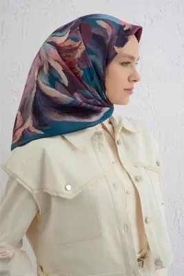 Armine Tivil Saf İpek Eşarp 9423 - 35 Mavi Karışık Desen