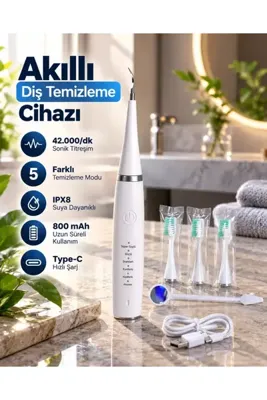 Mestore Sonic Titreşimli Akıllı Diş Temizleme Cihazı Type C Şarjlı 5 Kademeli Temizleme Sistemi