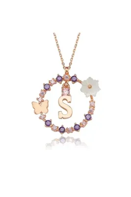 Karem Jewellery Manolya Çiçeği S Harfi 14 Ayar Rose Altın Kaplama Kadın Kolye