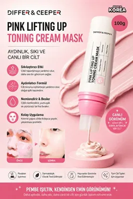 DIFFER&DEEPER Pink Lifting Up Toning Cream Mask – Pembe Sıkılaştırıcı ve Aydınlatıcı Yüz Maskesi 100g