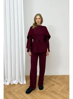 Melike Tatar Üçlü Triko Takım 96-004 BORDO