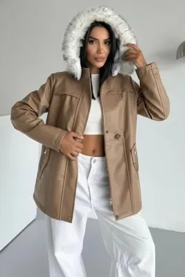 HİRAMİR Deri İçi Kürklü Kapüşonlu Mont KS2508