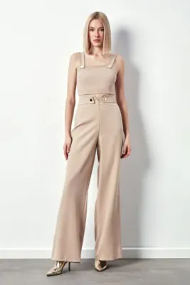 Sateen Bel Detaylı Pantolon - Bej