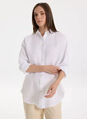 Lauren Ralph Lauren Beyaz Kadın %100 Pamuk Gömlek ZAVANDRA-LONG SLEEVE-BUTTON FRONT S