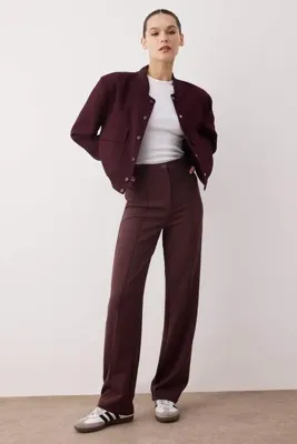 TRENDYOLMİLLA Mürdüm Kalın Esnek Kumaş Straight/Düz Kesim Yüksek Bel Nervür Dikişli  Pantolon TWOAW26PL00027