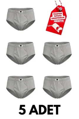 Tutku 5'li Paket Pamuklu Klasik Rahat Kesim Erkek Slip Külot İç Çamaşırı Seti + Telefon Standı Anahtarlık Hediyeli