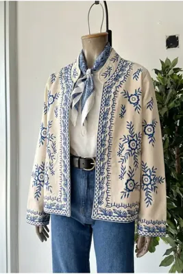 FEMELLE Kadın Bej Nakış İşlemeli Gabardin Ceket