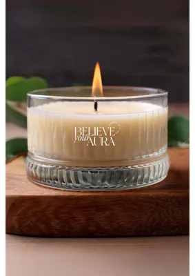 Believe Your Aura Vanilya Kokulu Mum - %100 Doğal Soya Mumu Dekoratif ve Aromaterapi Kokulu Mum - 500 cc