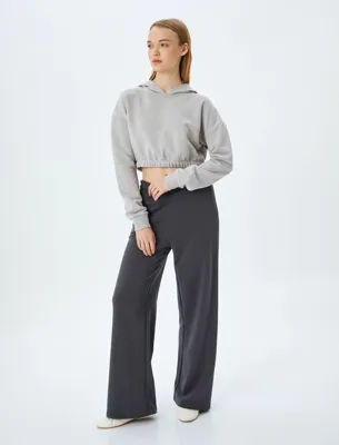 Koton Şardonlu Kapüşonlu Uzun Kollu Crop Oversize Sweatshirt