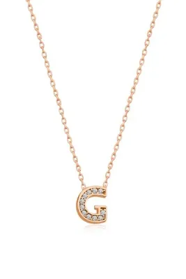Nereze Kadın Rose Gold 925 Ayar Harf Kolye 3 Boyutlu G Harfi Gümüş Kolye
