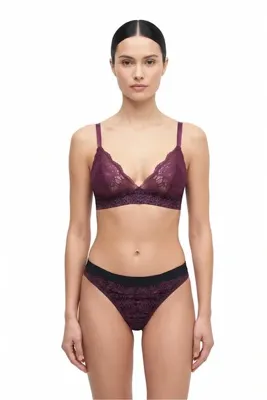 PIRLANTA Mürdüm Leopar Desenli Dantelli Sabit Kaplı Bralet Tanga Sütyen Takım