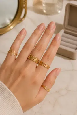 Monalisa Home Esnek Ayarlanabilir Gold Renk 5 Parmak Eklem Yüzük Seti
