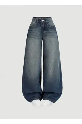 komera Kadın Baggy hafif yeşil tint yüksek bel denim