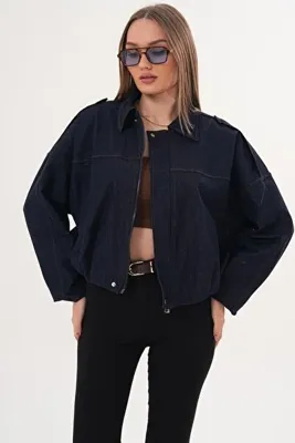 ŞİMAL Kadın Apoletli Bomber Kot Ceket - 260182 - 265223