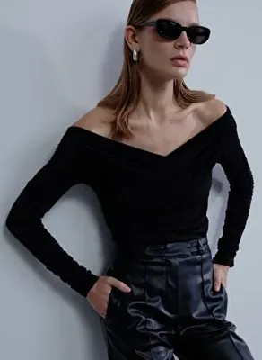 Nazlı Ceren Monique Drapeli Jarse Bluz Siyah