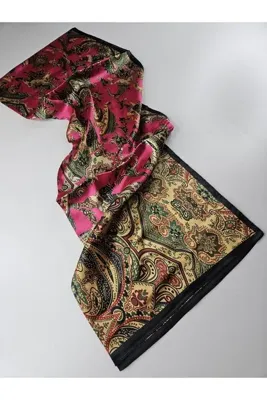 tomrisboutique Lüks Vual İpek Şal Hijab Fular Scarf Shawl Etnik Desen 70 x 180 cm