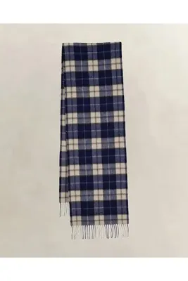 Gant Unisex Lacivert Yünlü Kareli Atkı