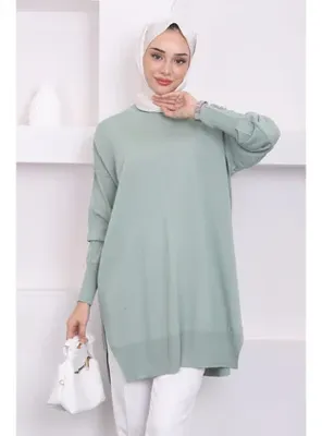 İmaj Butik Mint Bisiklet Yaka Merserize Salaş Triko Tunik