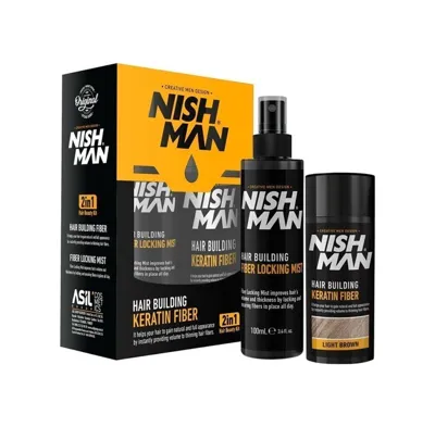 NISHMAN Saç Dolgunlaştırıcı Keratinli Fiber ( Medıum Brown ) + Sabitleyici Sprey Set