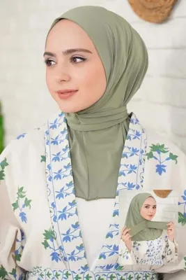 Organic Scarfs Kadın Tesettür Mint Çıtçıtlı Boyunluk Hijap Bone Model Eşarp Şal 01