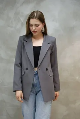 VELLİNE DÜĞMELİ KADIN BLAZER CEKET