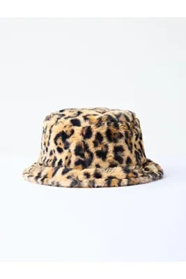 Jimmy Key Kahverengi Leopar Desenli Peluş Şapka