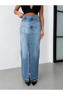 HerTon Yırtmaçlı Uzun Denim Etek