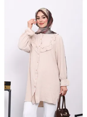 İmajButik Bej Önü Fırfırlı Ayrobin Tunik
