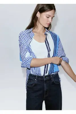 MANGO Woman %100 pamuklu çizgili gömlek