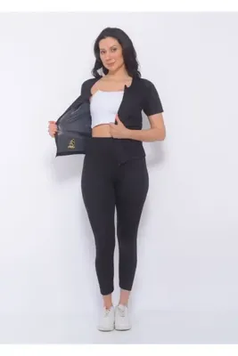 SAUNA SUIT %100 Ekstra Yüksek Bel 3 Kademeli Agraflı Sauna Maksimum Ten Termal Tayt