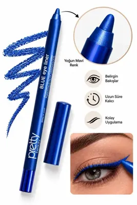 Pretty Beauty Blue Eyeliner Mavi Göz Kalemi – Canlı Mavi Renk, Uzun Süre Kalıcı, Kolay Uygulanan Eyeliner