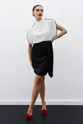 Sateen Kuşaklı Mini Etek - Siyah