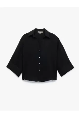 Koton Krep Kumaş 3/4 Kollu Oversize Gömlek
