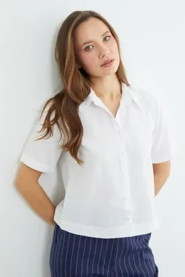 Fulla Moda Basic Kolu Ve Beli Manşetli Crop Gömlek