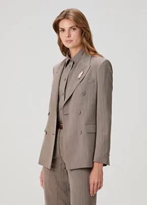 Golden Goose Vizon Desenli Kruvaze Yün Ceket