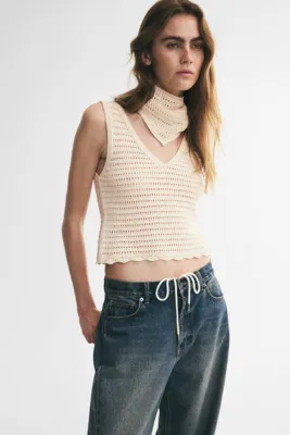 H&M Delik Desenli ve Fularlı Triko Üst