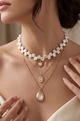 M Miel Kadın gold inci detay 3lü set kolye