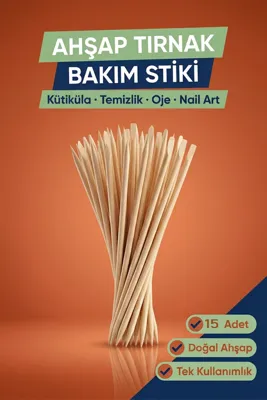 Ganjem 33lü Paket Ahşap Manikür Stiki Tırnak Eti İtme ve Oje Hatalarını Giderme Aracı Portakal