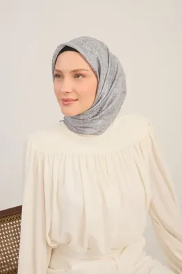 Silk Home Shiny Eşarp Etnik Desen Açık Gri