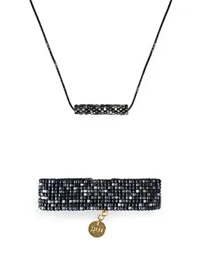 Gui Jewellery Noah Black 925 Ayar Gümüş Üzeri 18 Ayar Altın Kaplama Kadın Kolye ve Bileklik Seti